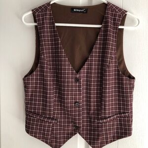 Allegra K Women's Waistcoat Plaid Vest Steampunk (Medium)